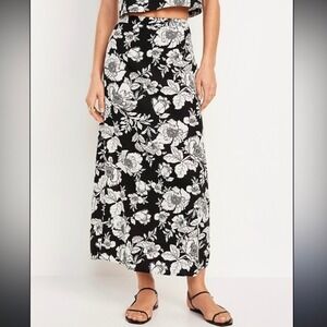 Old Navy Women High-Waisted Linen-Blend Maxi Skirt Black Floral Size Medium Boho
